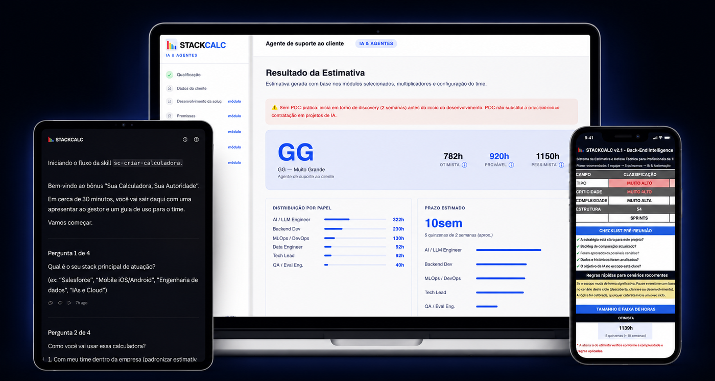 StackCalc em ação: calculadoras, planilhas HLE e Squad de 9 agentes especializados